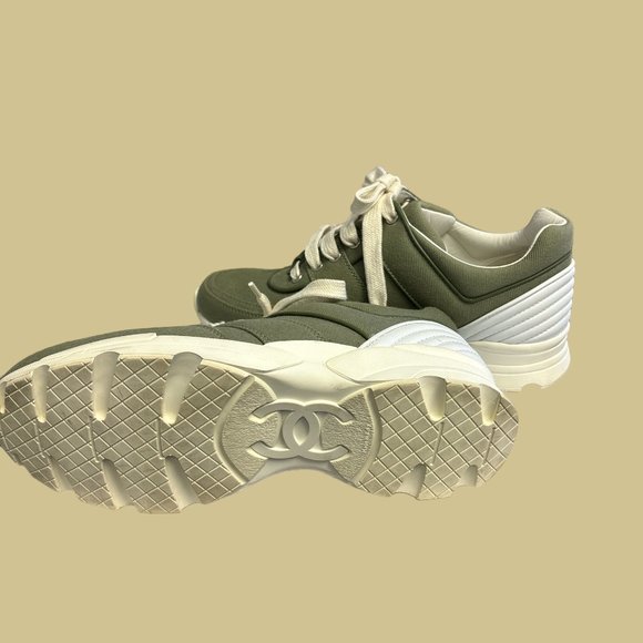 Chanel Khaki Olive Green Canvas Sneakers - Picture 5 of 6